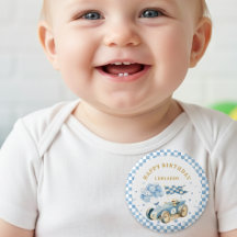 Race Car Blue Checkered Flag Boy First Birthday 