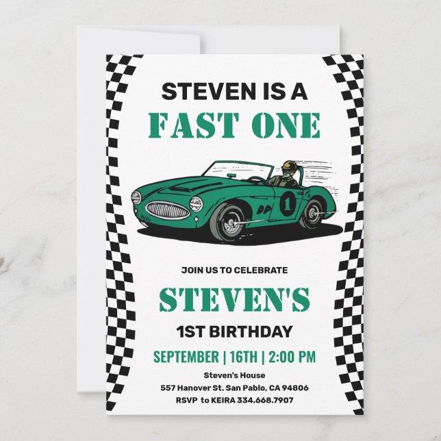 Race Car Boy 1st Birthday Invitation (Front)