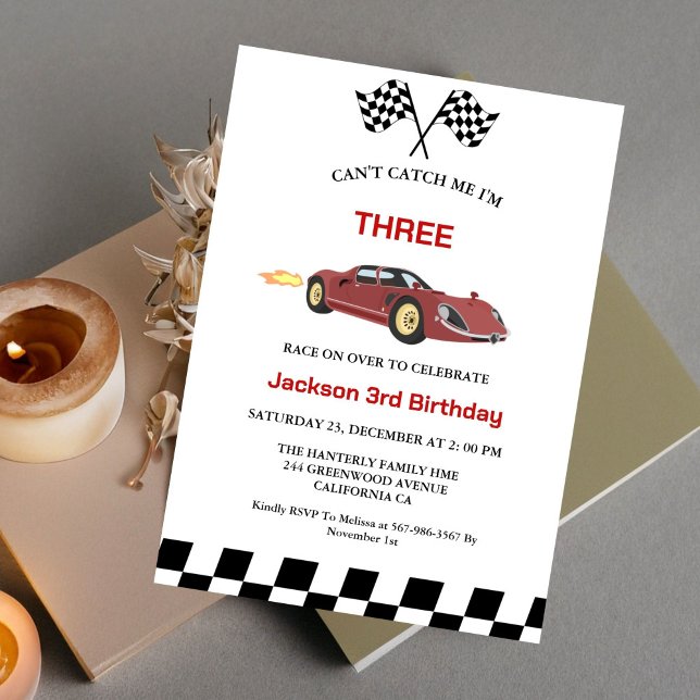  Race Car Boy 3rd Birthday Party Invitation (Creator Uploaded)