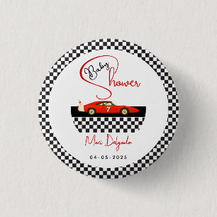 Race Car Boy Baby Shower   Little Racer Party 3 Cm Round Badge