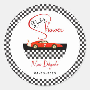 Race Car Boy Baby Shower Little Racer Party Classic Round Sticker