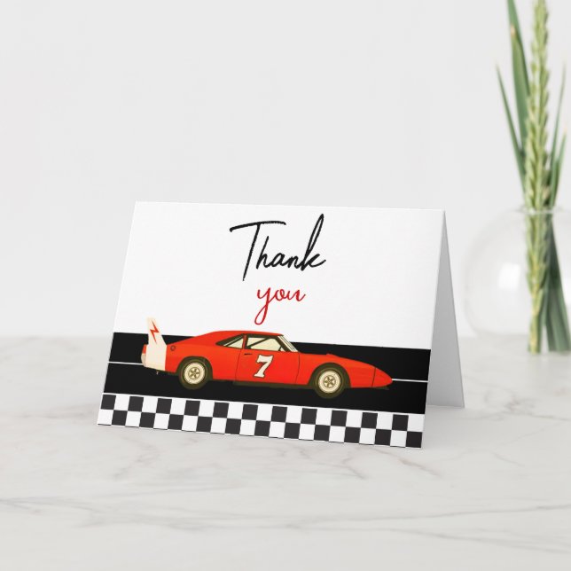 Race Car Boy Baby Shower | Little Racer Party Thank You Card (Front)