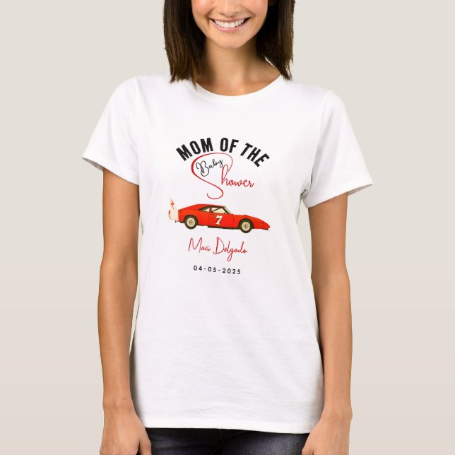 Race Car Boy Baby Shower T-Shirt | Little Racer  (Front)