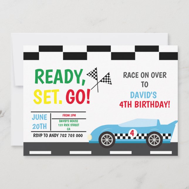 Race Car Boy Birthday Party Car Invitation (Front)