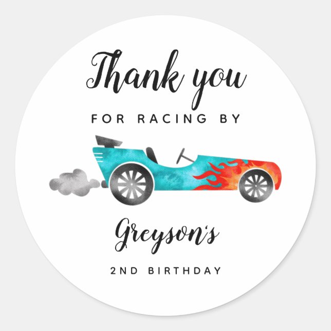 Race Car Boy Birthday Party  Classic Round Sticker (Front)
