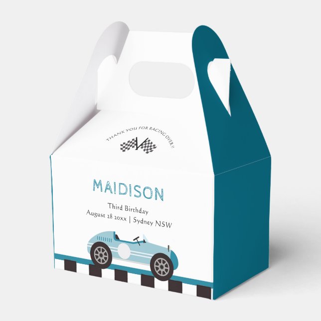 Race Car Boy Birthday Party Favour Box (Front Side)