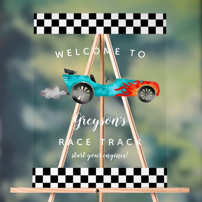 Race Car Boy Birthday Party Sign (Neutral)