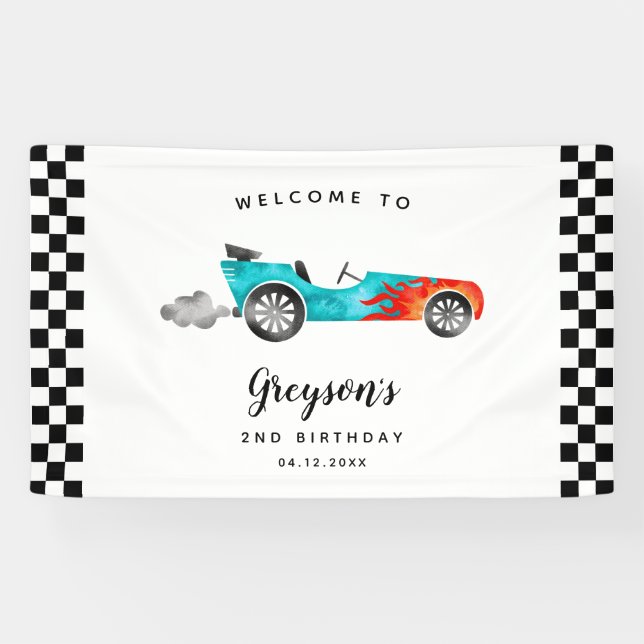 Race Car Boy Birthday Party Welcome Banner (Horizontal)