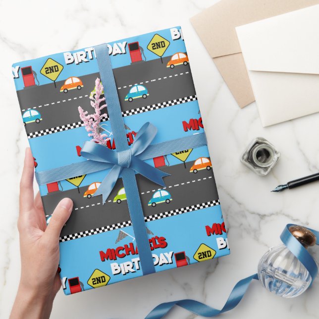 Race Car Boy Birthday Party Wrapping Paper (Gifting)