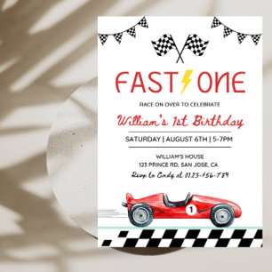Race Car Boy First Birthday- Fast One 1st Birthday Invitation