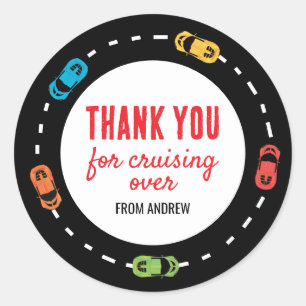 Race Car Boys Birthday Thank You Classic Round Sticker