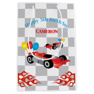 Race Car Chequered Boy's Birthday Medium Gift Bag