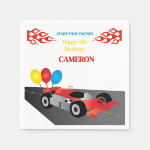 Race Car Chequered Start Your Engines Birthday Napkin