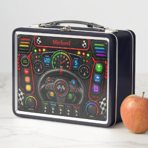 Race Car Dashboard Racing Control Panel Kids Metal Lunch Box