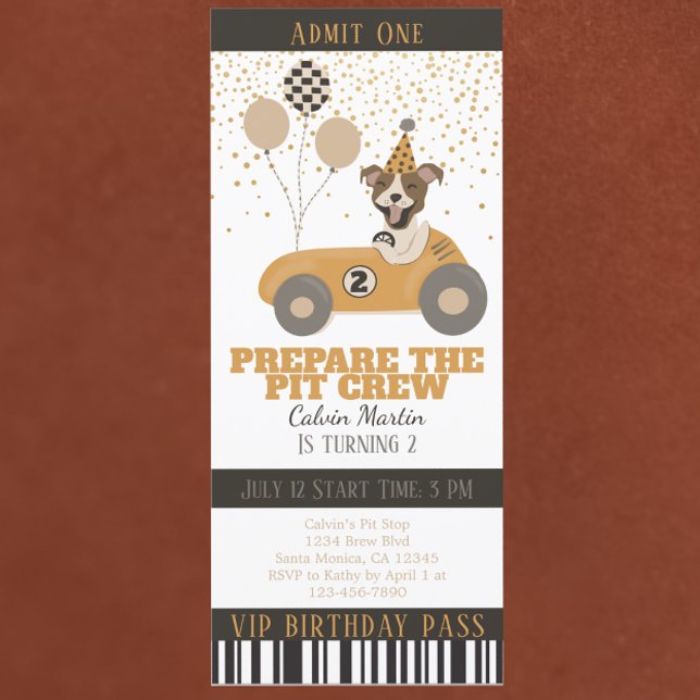 Race Car Dog Boys 2nd Birthday Party Ticket Invite (Creator Uploaded)