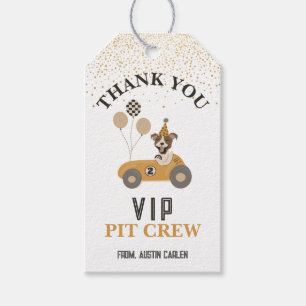 Race Car Dog Boys Birthday Party VIP Gift Tags