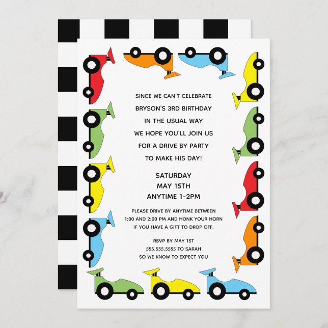 Race Car Drive By Birthday Party Invitation (Front/Back)