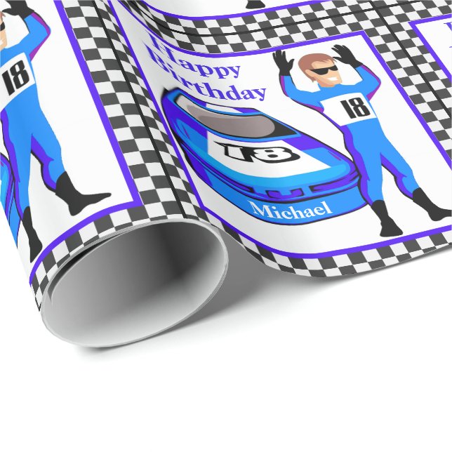Race Car Driver Personalised  Birthday Gift Wrapping Paper (Roll Corner)