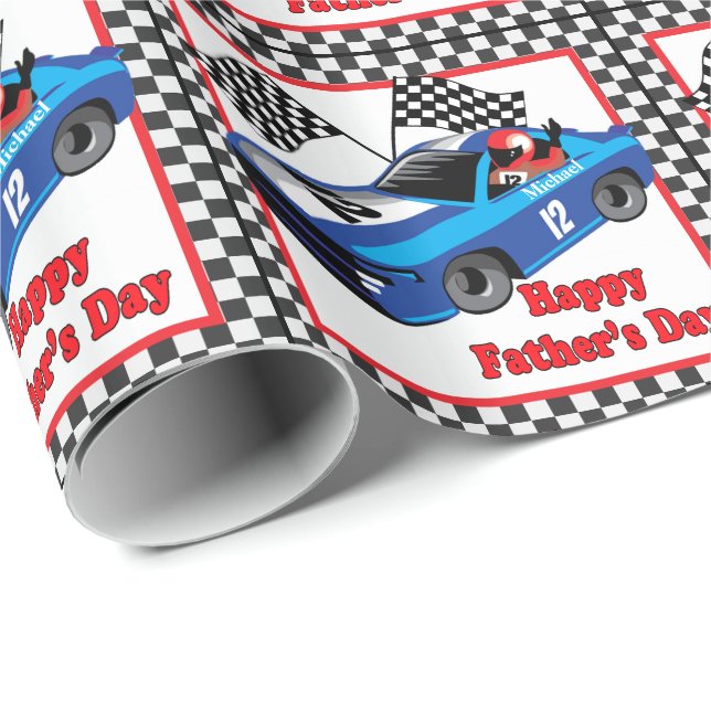 Race Car Driver Personalised  Father's Day Gift Wrapping Paper (Roll Corner)