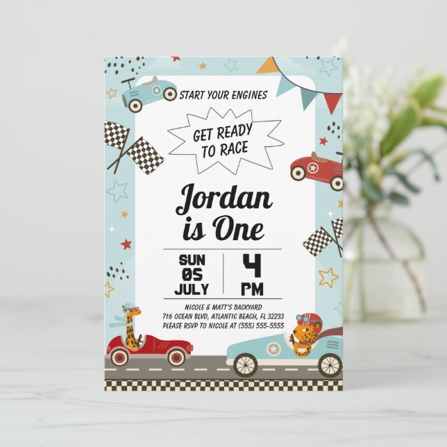 Race Car Engines Birthday Party Invitation (Standing Front)