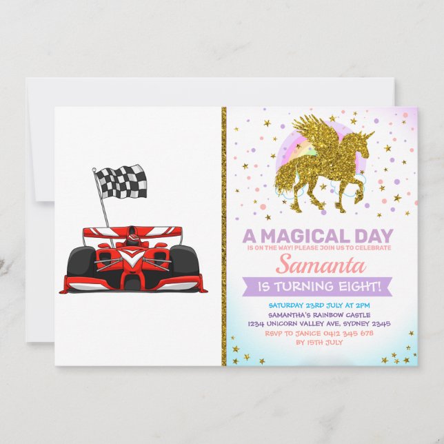 Race car extreme cartoon |Choose background colour Invitation (Front)