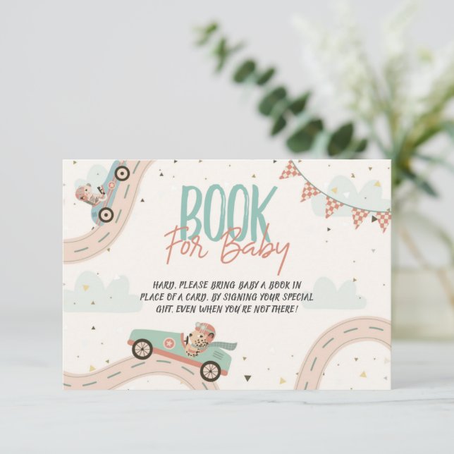 Race Car Fast Baby Shower Books For Baby Card (Standing Front)