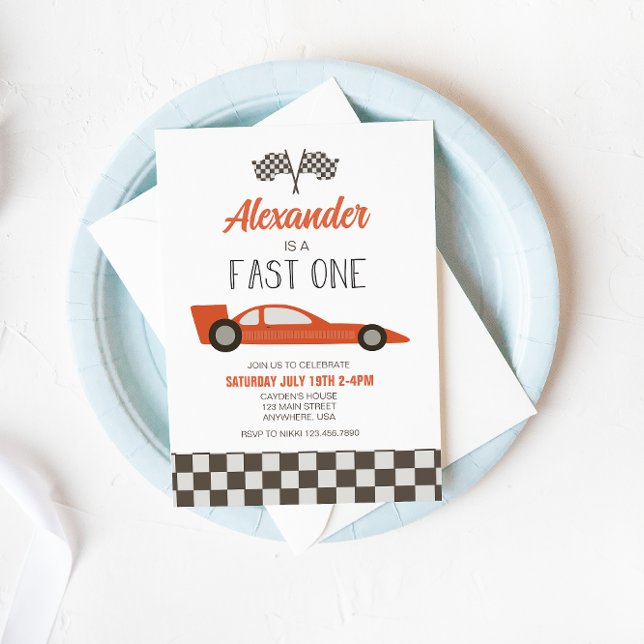 Race Car Fast One 1st Birthday Invitation (Creator Uploaded)