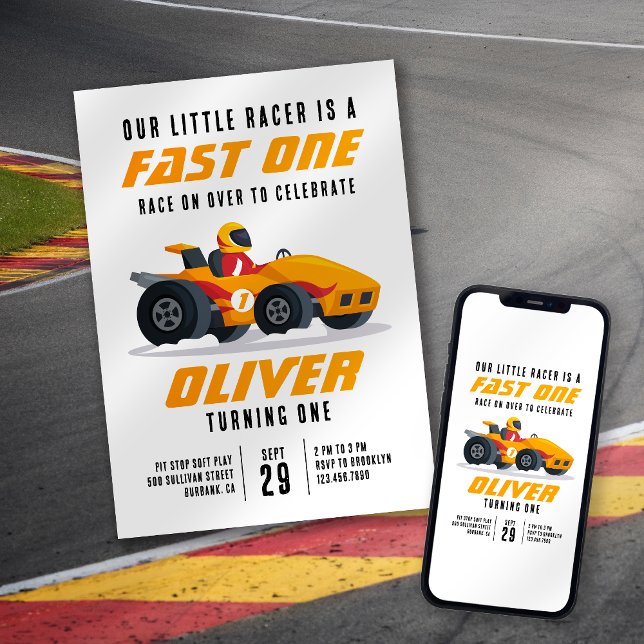 Race Car Fast One 1st Birthday Party Invitation (Creator Uploaded)