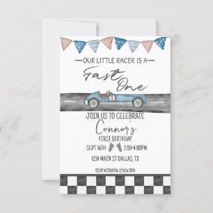 Race Car Fast One First Birthday Invitation