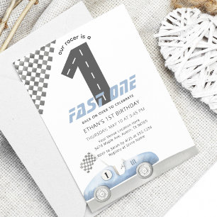 Race Car First Birthday Fast One Invitation