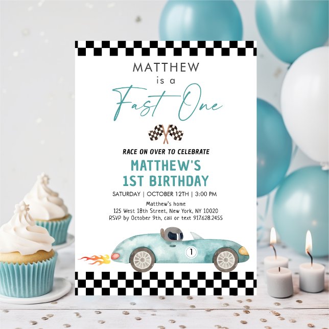 Race Car First Birthday Fast One Invitation (Creator Uploaded)