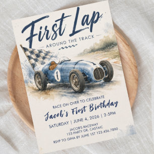 Race Car, First Birthday, One Invitation