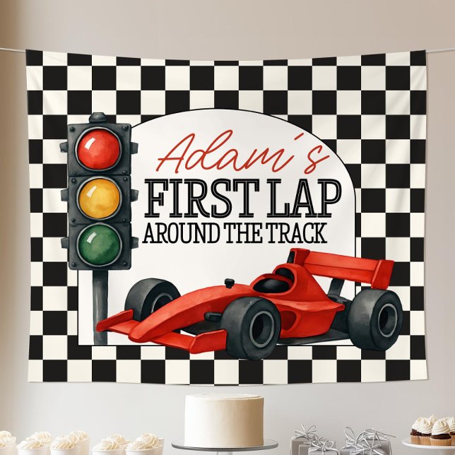 Race Car First Birthday Party Backdrop Fast One Tapestry (Creator Uploaded)