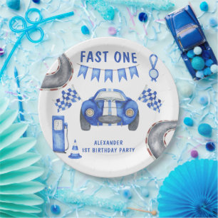 Race Car First Birthday Party Paper Plate
