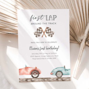 Race Car First Lap Around The Track Birthday Invitation