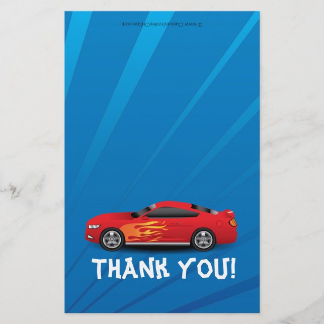 Race Car Flames Boy's Birthday Thank You Fold-Over Flyer (Front)