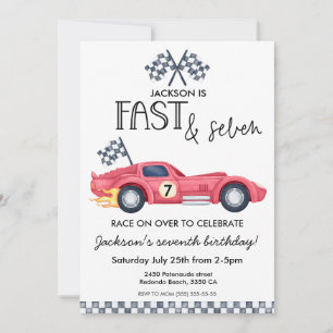 Race car flames Fast & Seven 7th Birthday party Invitation