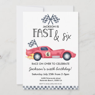 Race car flames Fast & sixth 6th Birthday party Invitation