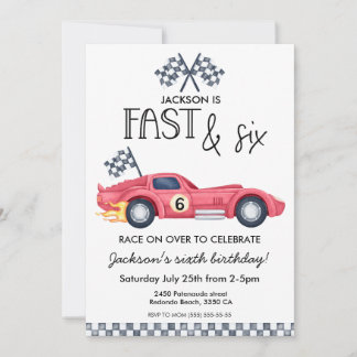 Race car flames Fast & sixth 6th Birthday party Invitation