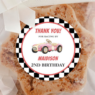Race Car Girl Birthday Party Classic Round Sticker