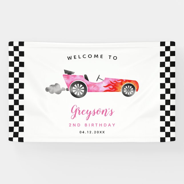 Race Car Girl Birthday Party Welcome Banner (Horizontal)