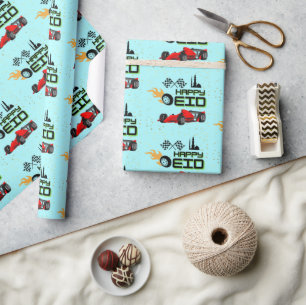 Race car happy eid mubarak gift wrapping paper