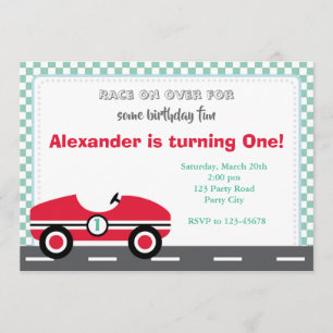 Race Car Invitations (Boys Ride On Teal Red)