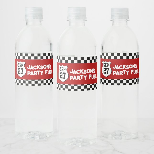  Race Car Kids Birthday Party Water Bottle Label (Bottles)