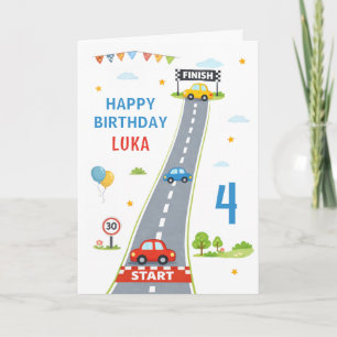 Race Car Kids Racing Track Happy 4th Birthday Card