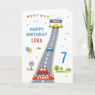 Race Car Kids Racing Track Happy 7th Birthday Card