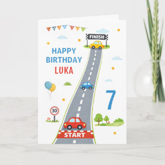 Race Car Kids Racing Track Happy 7th Birthday Card