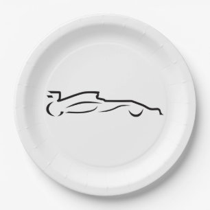 Race Car Line Drawing Silhouette Paper Plate
