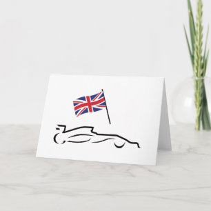 Race Car Line Drawing with British Flag Card