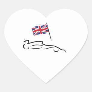 Race Car Line Drawing with British Flag Heart Sticker